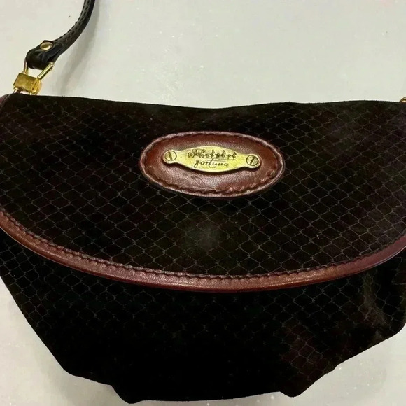 Fortuna brown croc embossed suede & leather small crossbody bag. - Picture 1 of 16